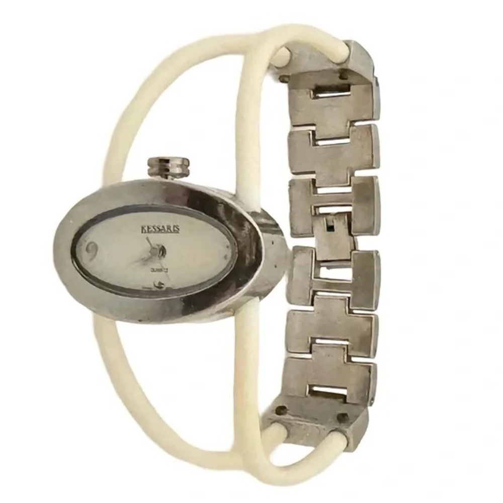 White and Silver Oval Bracelet Watch
